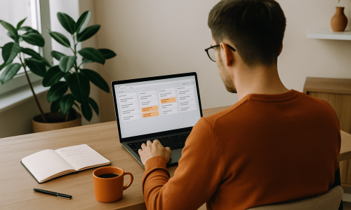 Freelancer trabalhando em escritório minimalista